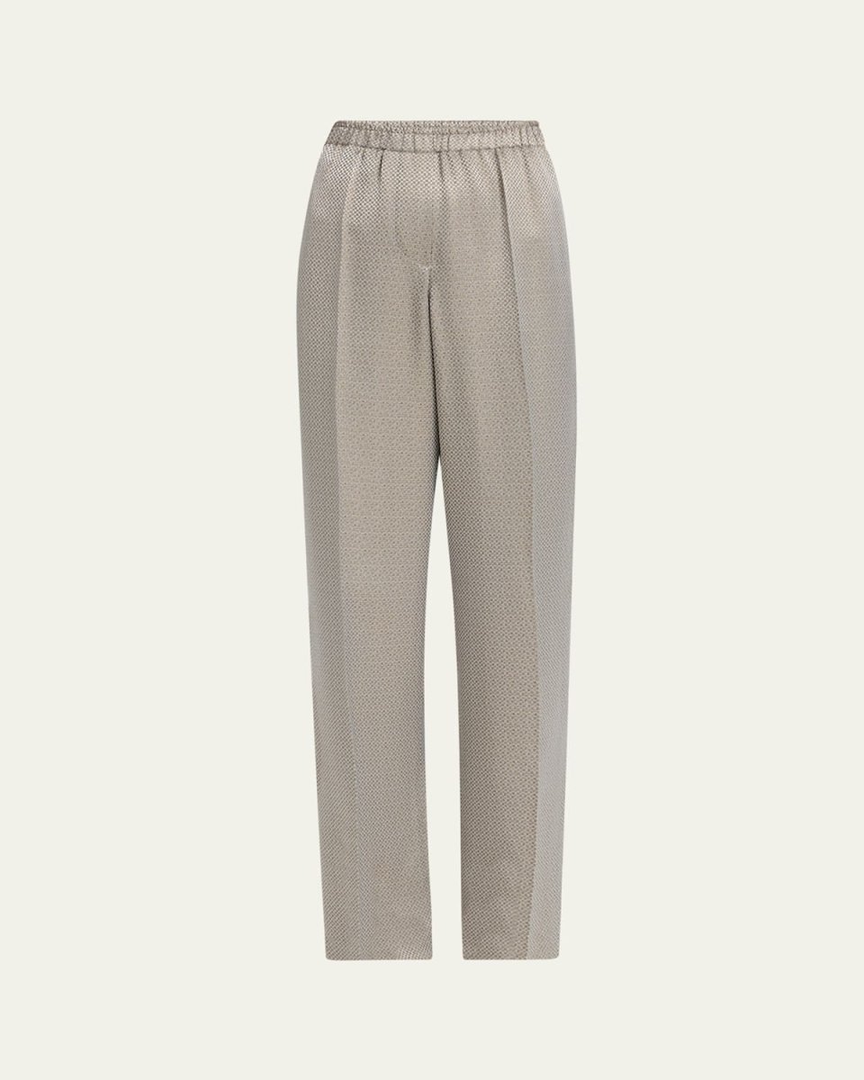 Micro Jacquard Straight-Leg Pull-On Trousers